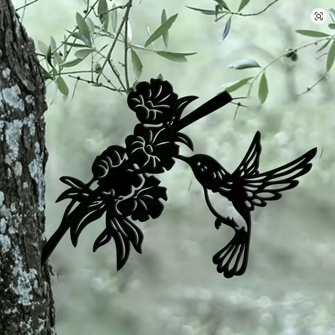 NEW Hummingbird With Flowers Metal Silhouette Wall Art - FranksFunkyStuff