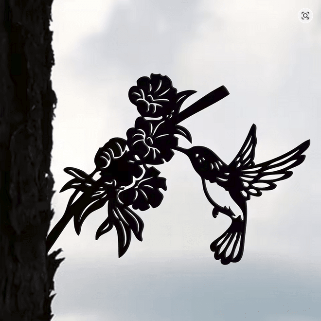 NEW Hummingbird With Flowers Metal Silhouette Wall Art - FranksFunkyStuff