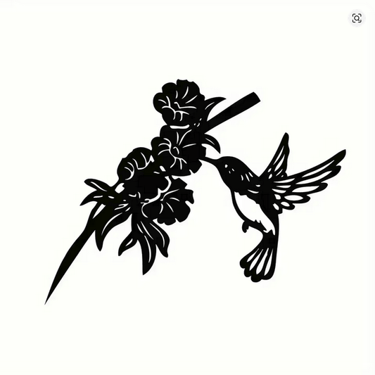 NEW Hummingbird With Flowers Metal Silhouette Wall Art - FranksFunkyStuff
