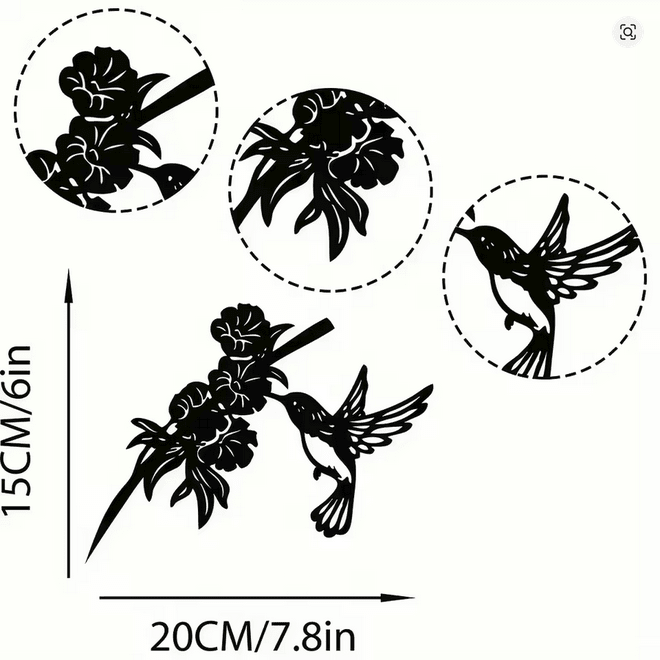 NEW Hummingbird With Flowers Metal Silhouette Wall Art - FranksFunkyStuff