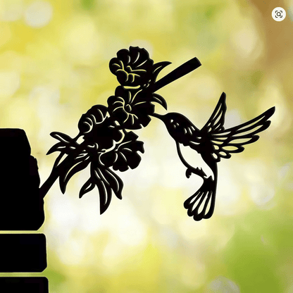NEW Hummingbird With Flowers Metal Silhouette Wall Art - FranksFunkyStuff