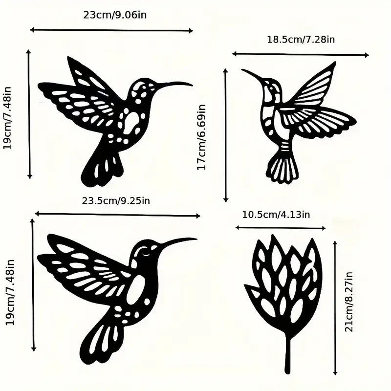 NEW , Hummingbirds and Flower Silhouette 4 Pieces Total - FranksFunkyStuff