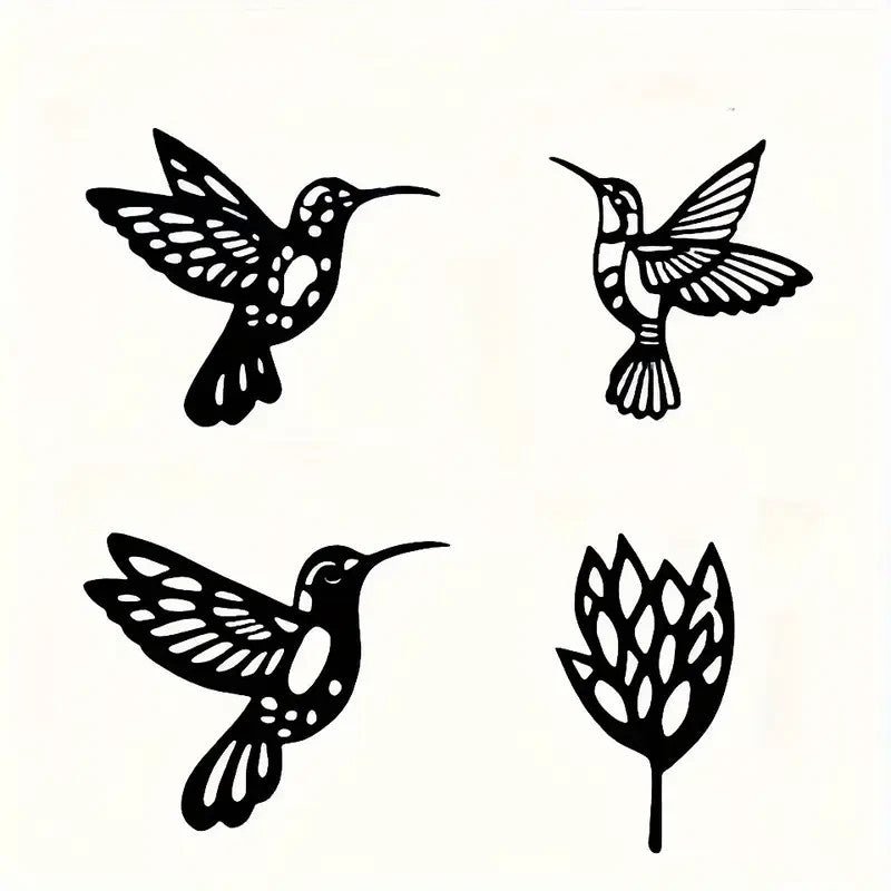 NEW , Hummingbirds and Flower Silhouette 4 Pieces Total - FranksFunkyStuff