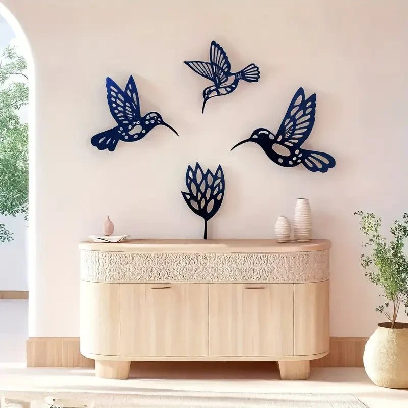 NEW , Hummingbirds and Flower Silhouette 4 Pieces Total - FranksFunkyStuff