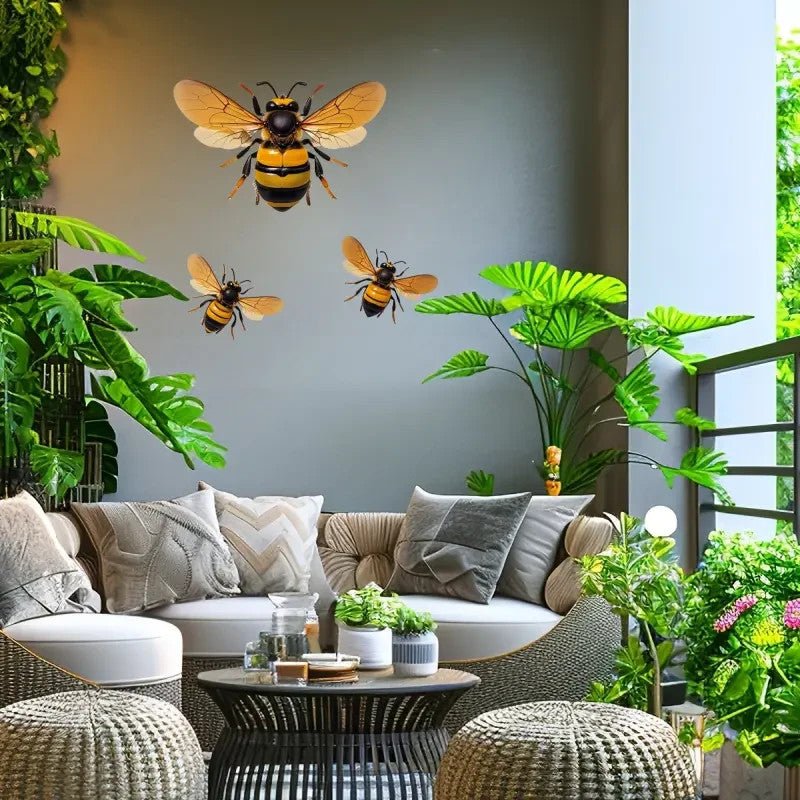 NEW Metal Bee Wall Art, 2D Flat ThreePiece Set Life Like - FranksFunkyStuff