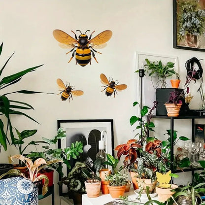 NEW Metal Bee Wall Art, 2D Flat ThreePiece Set Life Like - FranksFunkyStuff