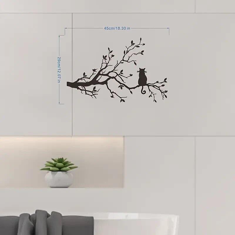 NEW METAL CAT / BIRDS Silhouetette Wall Art, Birds and Cat on Tree Branches - FranksFunkyStuff