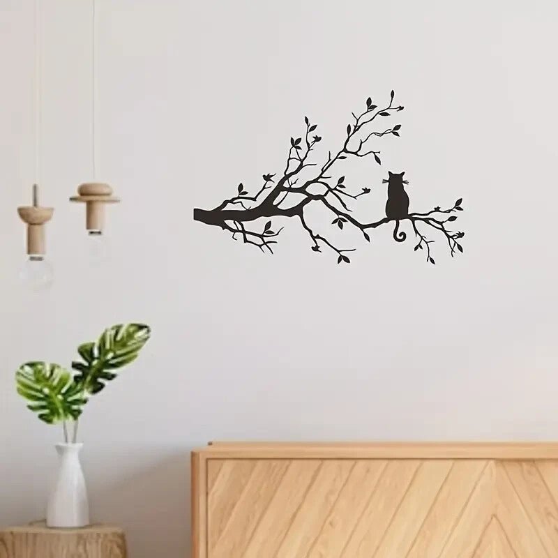 NEW METAL CAT / BIRDS Silhouetette Wall Art, Birds and Cat on Tree Branches - FranksFunkyStuff