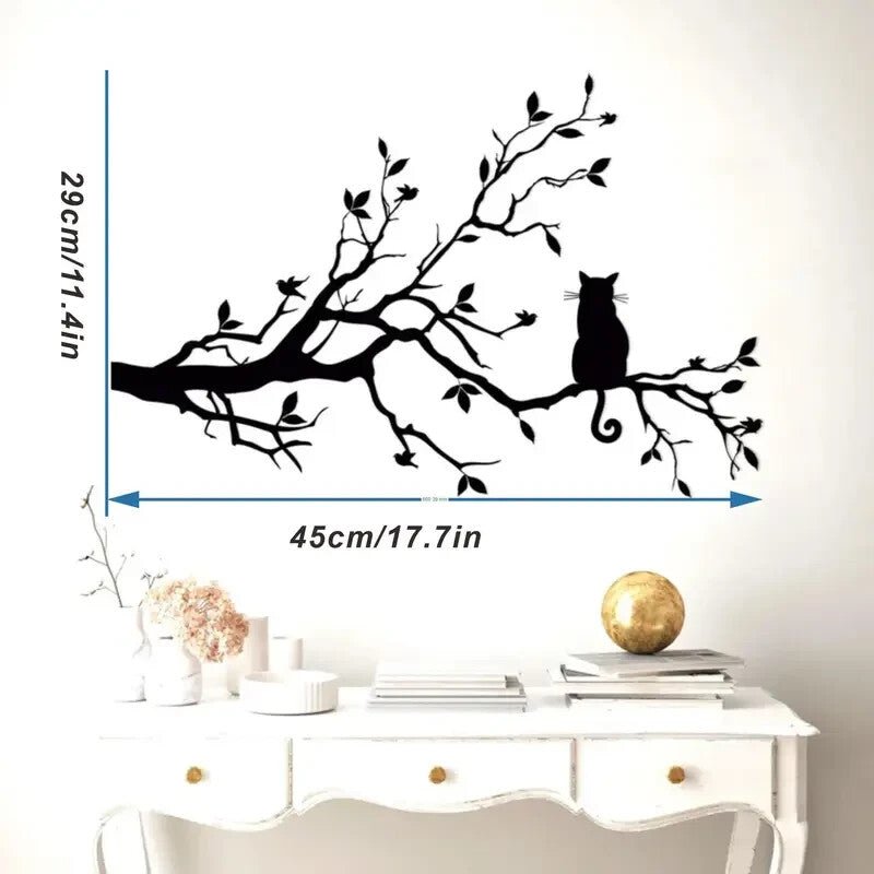 NEW METAL CAT / BIRDS Silhouetette Wall Art, Birds and Cat on Tree Branches - FranksFunkyStuff
