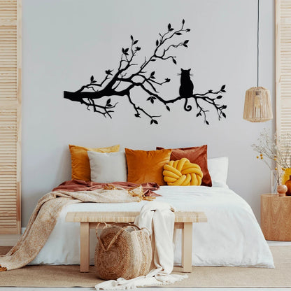 NEW METAL CAT / BIRDS Silhouetette Wall Art, Birds and Cat on Tree Branches - FranksFunkyStuff