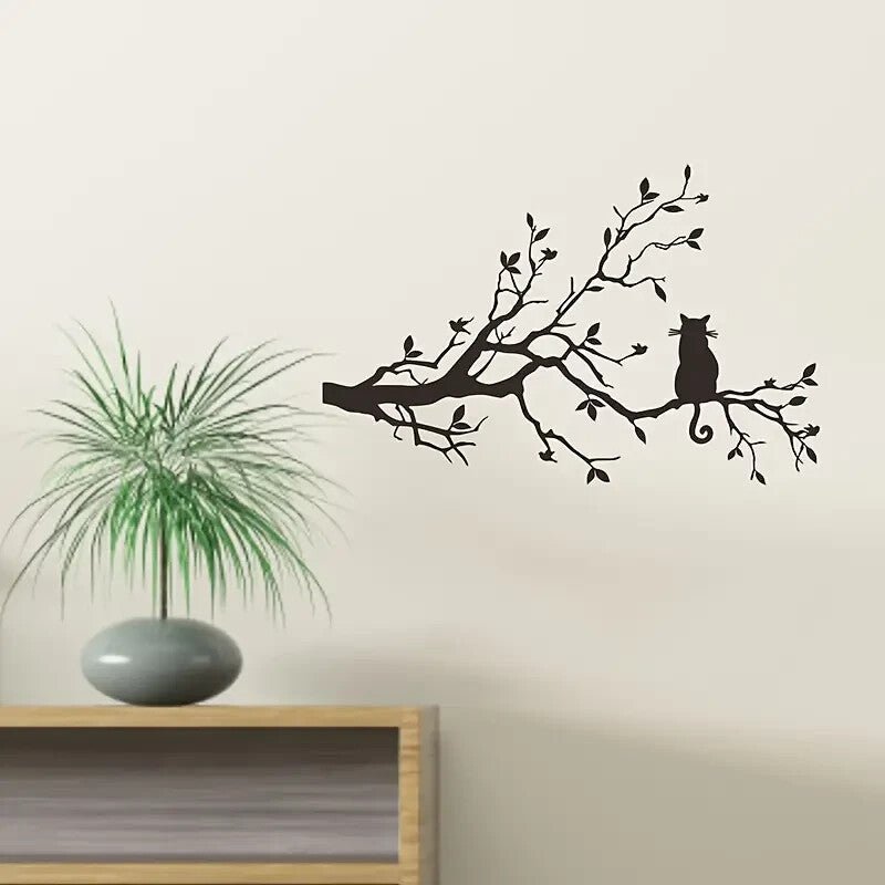 NEW METAL CAT / BIRDS Silhouetette Wall Art, Birds and Cat on Tree Branches - FranksFunkyStuff