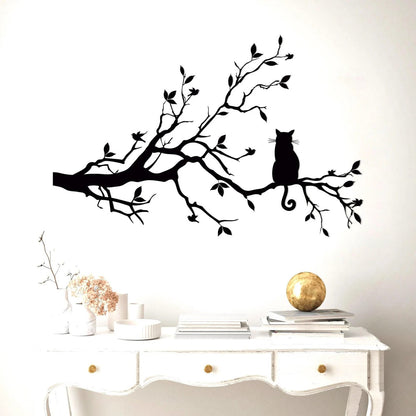 NEW METAL CAT / BIRDS Silhouetette Wall Art, Birds and Cat on Tree Branches - FranksFunkyStuff