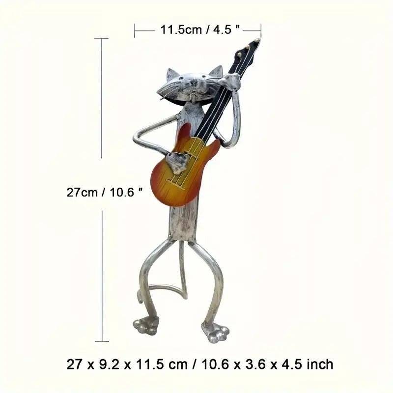 NEW Metal CAT Sculpture, Guitar Player - FranksFunkyStuff