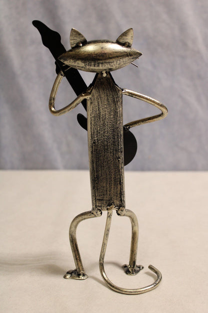 NEW Metal CAT Sculpture, Guitar Player - FranksFunkyStuff