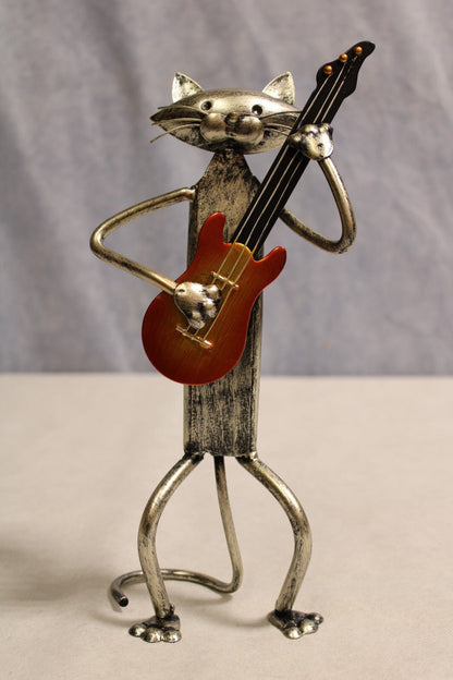 NEW Metal CAT Sculpture, Guitar Player - FranksFunkyStuff