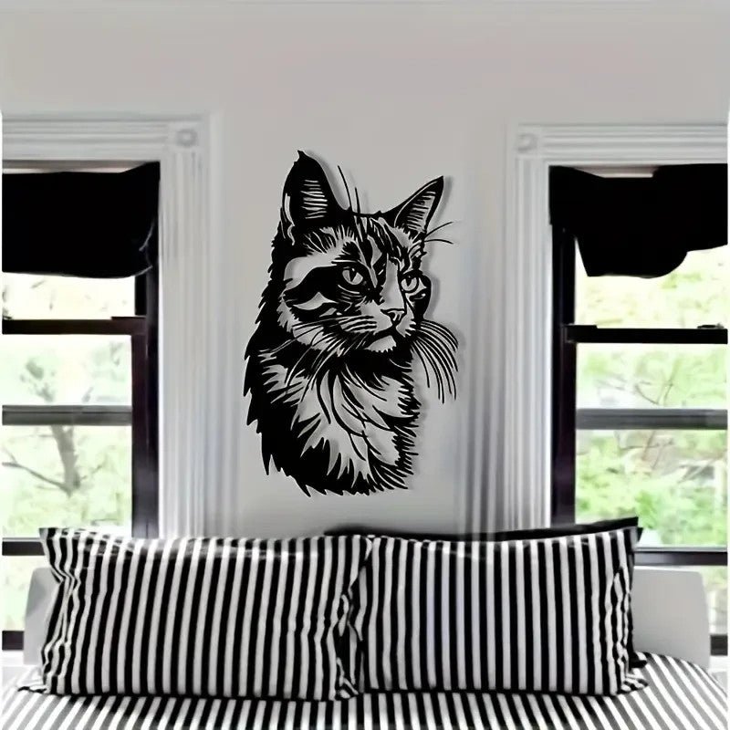New Metal Cat Wall Art - Black & White Classic Design - FranksFunkyStuff