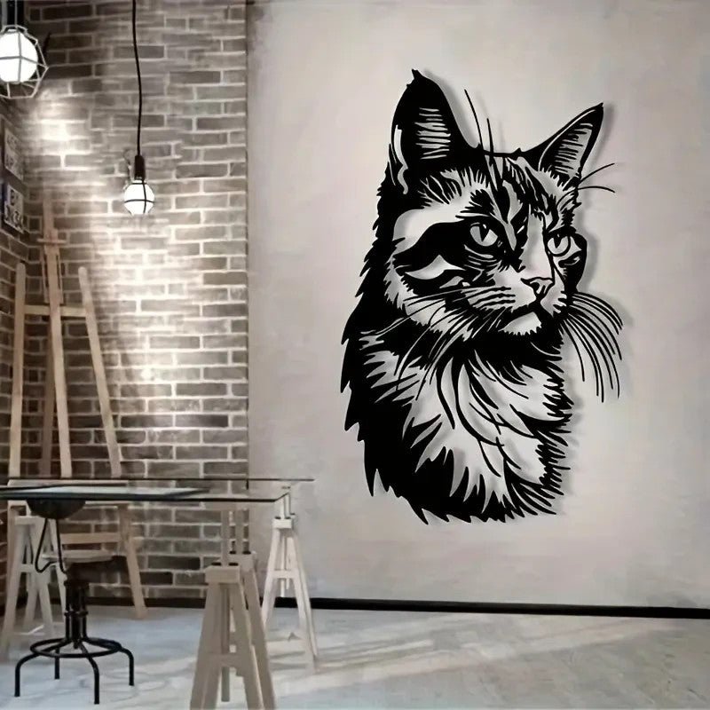 New Metal Cat Wall Art - Black & White Classic Design - FranksFunkyStuff