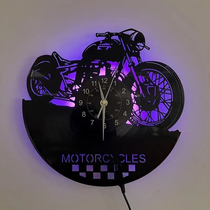 NEW Motorcycle Silhouette Vinyl Wall Clock With LED Lights Remote Controlled - FranksFunkyStuff
