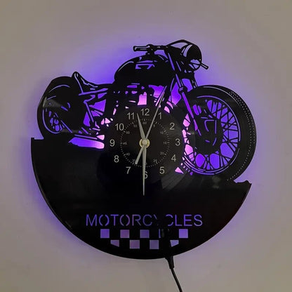 NEW Motorcycle Silhouette Vinyl Wall Clock With LED Lights Remote Controlled - FranksFunkyStuff