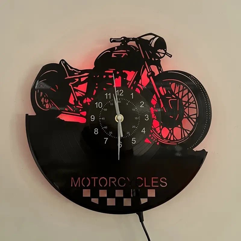 NEW Motorcycle Silhouette Vinyl Wall Clock With LED Lights Remote Controlled - FranksFunkyStuff