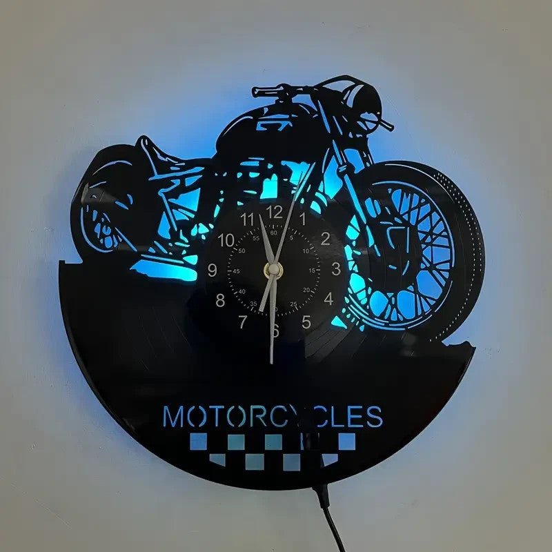 NEW Motorcycle Silhouette Vinyl Wall Clock With LED Lights Remote Controlled - FranksFunkyStuff