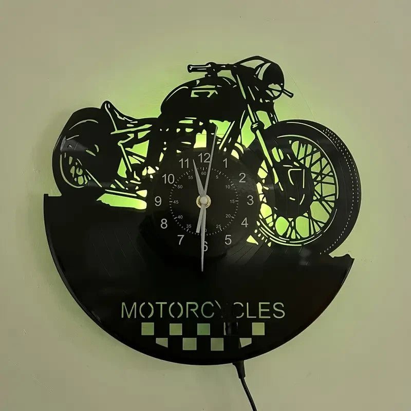 NEW Motorcycle Silhouette Vinyl Wall Clock With LED Lights Remote Controlled - FranksFunkyStuff