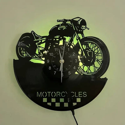 NEW Motorcycle Silhouette Vinyl Wall Clock With LED Lights Remote Controlled - FranksFunkyStuff