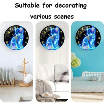 NEW Neon Cat Wall Clock with Blue for Galaxy Kitten Design - FranksFunkyStuff