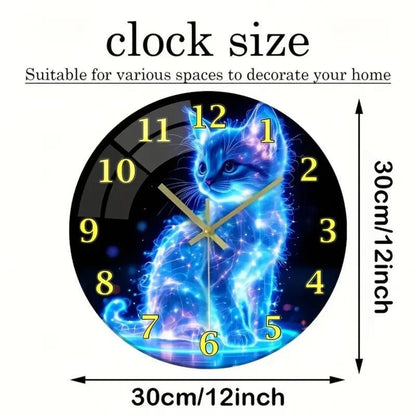 NEW Neon Cat Wall Clock with Blue for Galaxy Kitten Design - FranksFunkyStuff