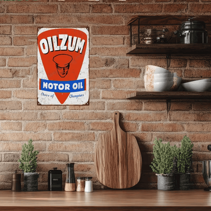 NEW Oilzum Motor Oil Champions Choice Vintage Looking Metal Wall Art Sign - FranksFunkyStuff