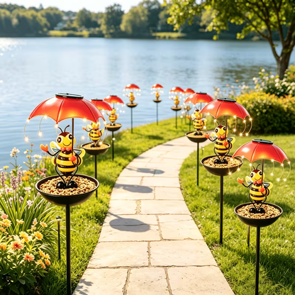 NEW Outdoor Garden Decorative Solar Bee Statue LED Lights with Bird Feeder Dish - FranksFunkyStuff