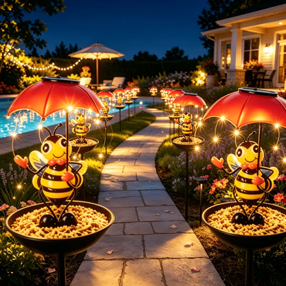 NEW Outdoor Garden Decorative Solar Bee Statue LED Lights with Bird Feeder Dish - FranksFunkyStuff