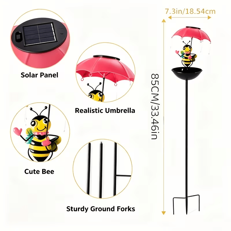 NEW Outdoor Garden Decorative Solar Bee Statue LED Lights with Bird Feeder Dish - FranksFunkyStuff