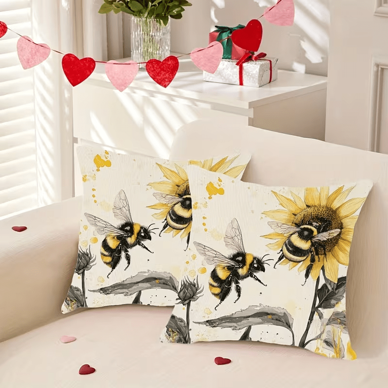 NEW Plush Throw Pillow Covers Bumble Bee Theme ( Set Of Two ) - FranksFunkyStuff