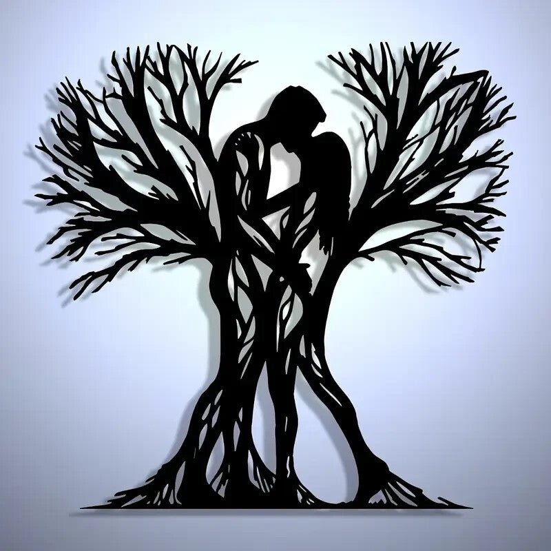 NEW Romantic Contemporary Style Couple Hugging Tree Metal Wall Art Sculpture - FranksFunkyStuff