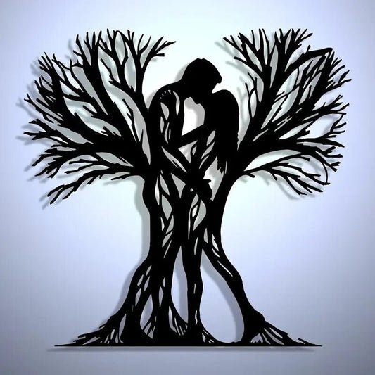 NEW Romantic Contemporary Style Couple Hugging Tree Metal Wall Art Sculpture - FranksFunkyStuff