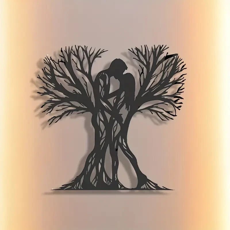 NEW Romantic Contemporary Style Couple Hugging Tree Metal Wall Art Sculpture - FranksFunkyStuff