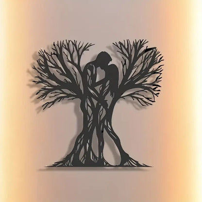 NEW Romantic Contemporary Style Couple Hugging Tree Metal Wall Art Sculpture - FranksFunkyStuff