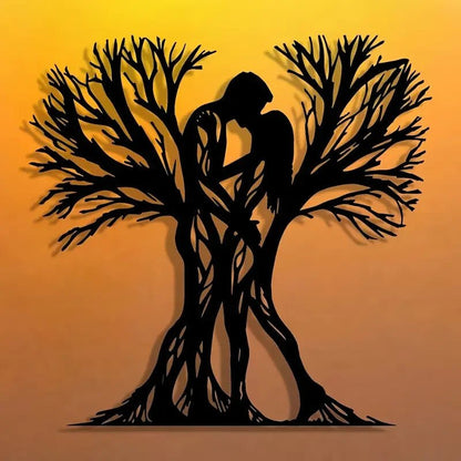 NEW Romantic Contemporary Style Couple Hugging Tree Metal Wall Art Sculpture - FranksFunkyStuff