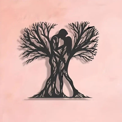 NEW Romantic Contemporary Style Couple Hugging Tree Metal Wall Art Sculpture - FranksFunkyStuff