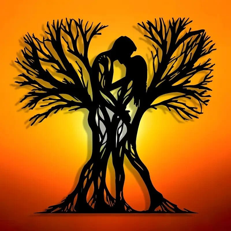 NEW Romantic Contemporary Style Couple Hugging Tree Metal Wall Art Sculpture - FranksFunkyStuff