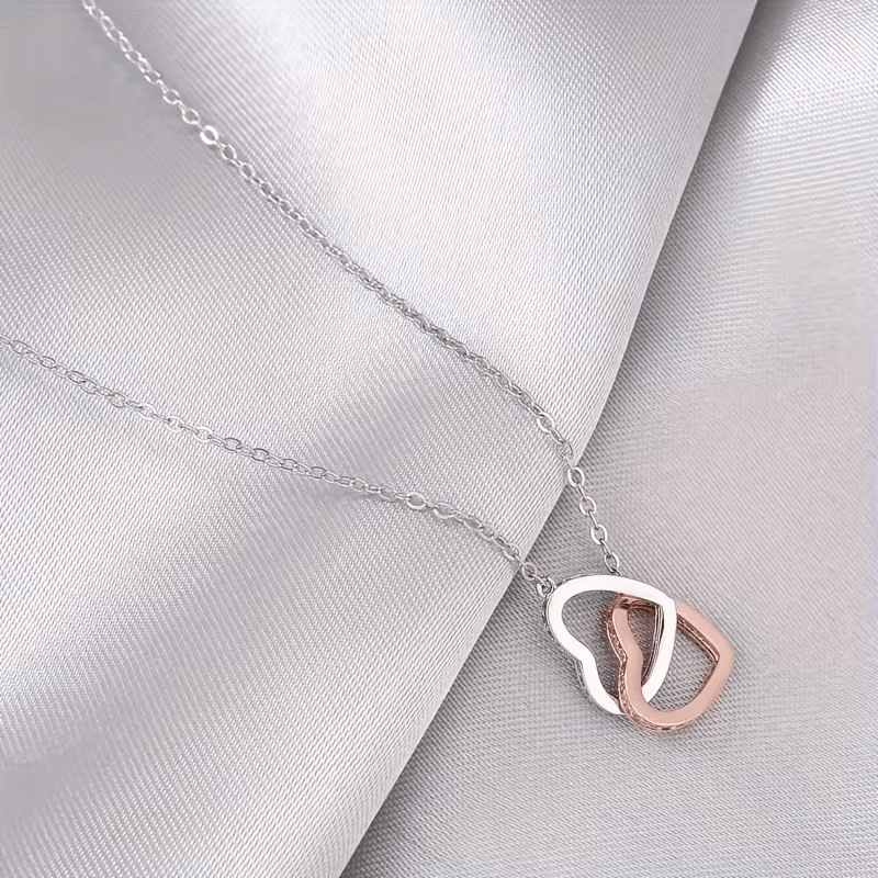 NEW Rose Gold Two - Tone Double Heart Necklace W/Box - FranksFunkyStuff