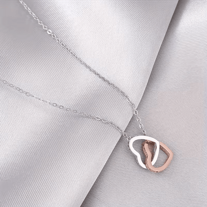 NEW Rose Gold Two - Tone Double Heart Necklace W/Box - FranksFunkyStuff