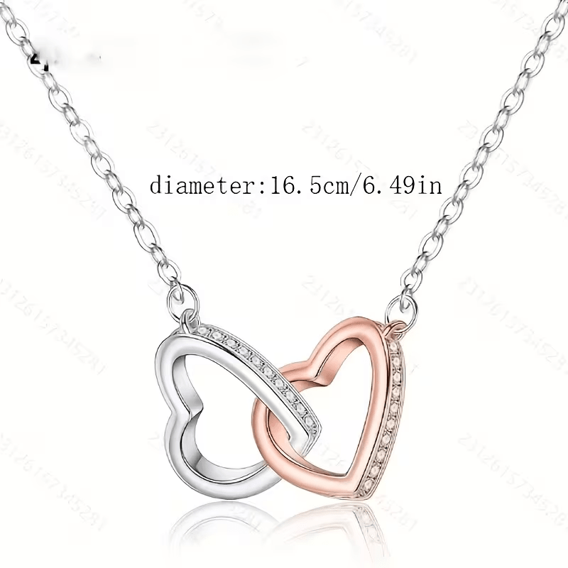NEW Rose Gold Two - Tone Double Heart Necklace W/Box - FranksFunkyStuff