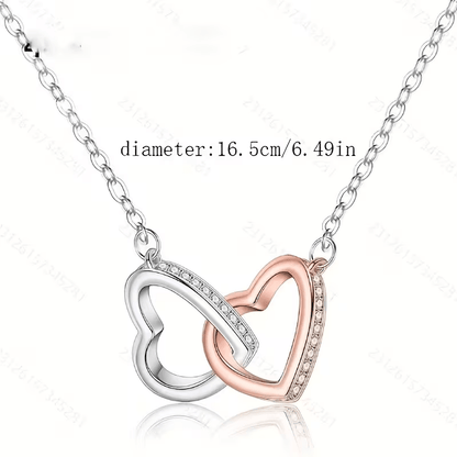 NEW Rose Gold Two - Tone Double Heart Necklace W/Box - FranksFunkyStuff