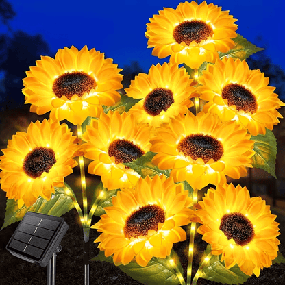 NEW Solar Sunflower Garden Light Outdoor Garden Decoration, 3 Flowers , 1 Stem - FranksFunkyStuff