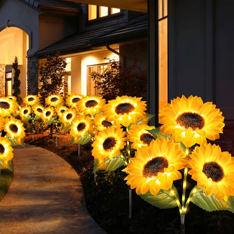 NEW Solar Sunflower Garden Light Outdoor Garden Decoration, 3 Flowers , 1 Stem - FranksFunkyStuff