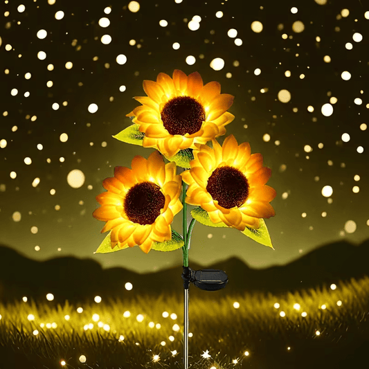 NEW Solar Sunflower Garden Light Outdoor Garden Decoration, 3 Flowers , 1 Stem - FranksFunkyStuff