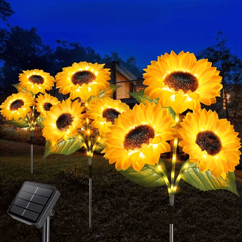NEW Solar Sunflower Garden Light Outdoor Garden Decoration, 3 Flowers , 1 Stem - FranksFunkyStuff