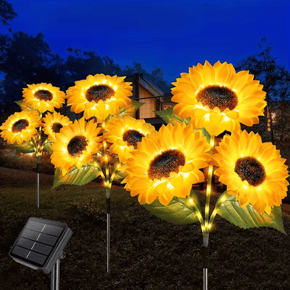 NEW Solar Sunflower Garden Light Outdoor Garden Decoration, 3 Flowers , 1 Stem - FranksFunkyStuff